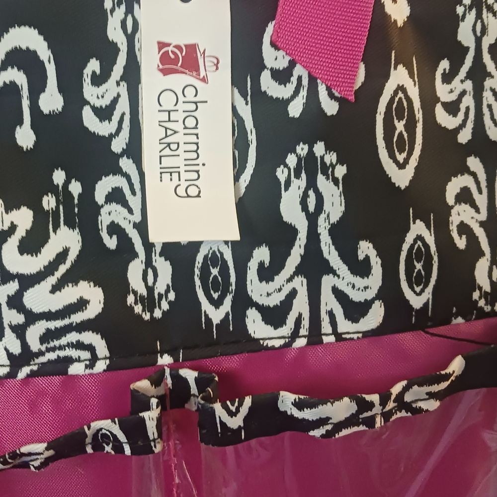 Charming Charlie Black and Pink Tote with Bold Pattern